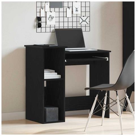 Scrivania Con Mensole Nera 84x40x78 Cm In Legno Multistrato - Foto 3