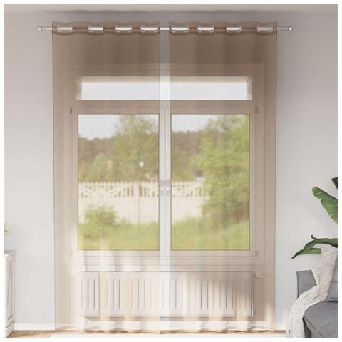 Tende In Voile Con Occhielli 2 Pz Marrone Chiaro - Foto 1