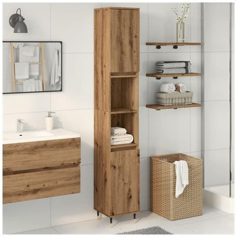 Armadietto Bagno Rovere 30x30x190 Cm Legno Multistrato - Foto 1