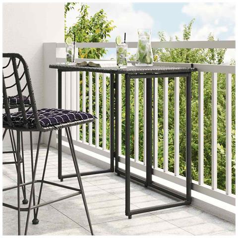 Tavolo da Giardino Pieghevole Nero 90x51x75 cm in Polyrattan - Foto 2