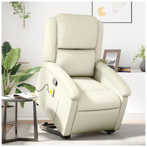 Poltrona Alzapersona Reclinabile Massaggio Crema Similpelle - Foto 2