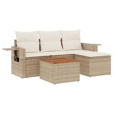 Set Divano da Giardino 5 pz con Cuscini Beige in Polyrattan - Foto 1