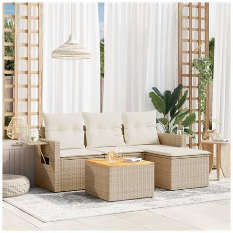 Set Divano da Giardino 5 pz con Cuscini Beige in Polyrattan - Foto 2