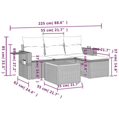 Set Divano da Giardino 5 pz con Cuscini Beige in Polyrattan - Foto 9