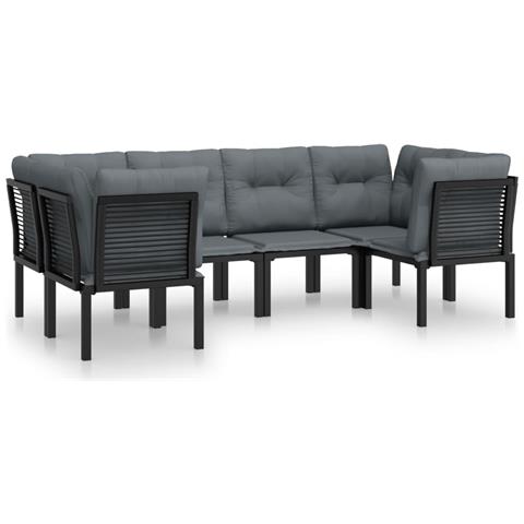Set Salotto da Giardino 6 pz in Polyrattan Nero e Grigio - Foto 1