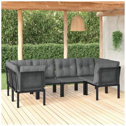 Set Salotto da Giardino 6 pz in Polyrattan Nero e Grigio - Foto 2