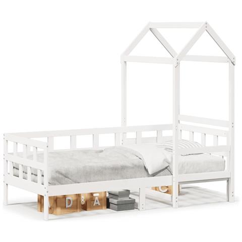 Dormeuse con Tetto 90x190 cm Bianco in Legno Massello di Pino - Foto 1