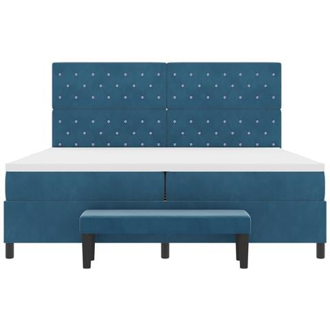 Letto Box Spring con Materasso & Panca Blu Scuro 200x200 cm Velluto - Foto 9