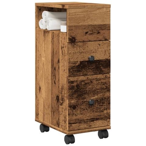 Mobile da Bagno Stretto con Ruote Legno Vecchio in Truciolato - Foto 2