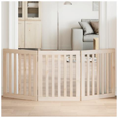 Cancello per Cani Pieghevole 3 Pannelli 150 cm Legno di Pioppo - Foto 2