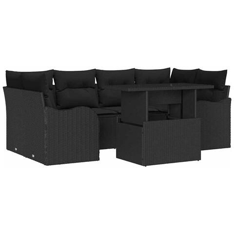 Set Divano da Giardino 7 pcs Nero 100 x 55 x 73 cm Poly Rattan - Foto 1