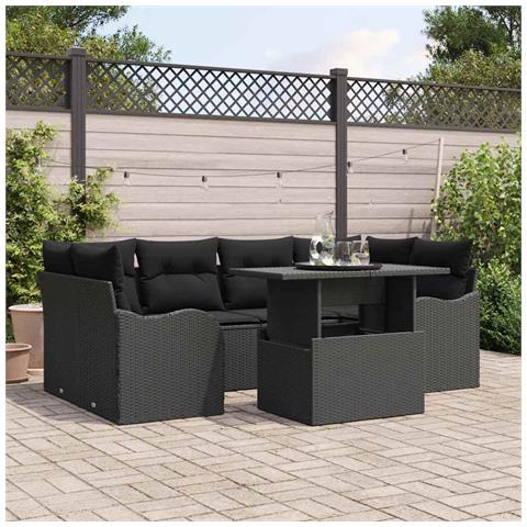 Set Divano da Giardino 7 pcs Nero 100 x 55 x 73 cm Poly Rattan - Foto 2