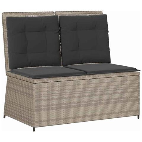 Panchina da giardino con cuscino Grigio chiaro Poly Rattan - Foto 1