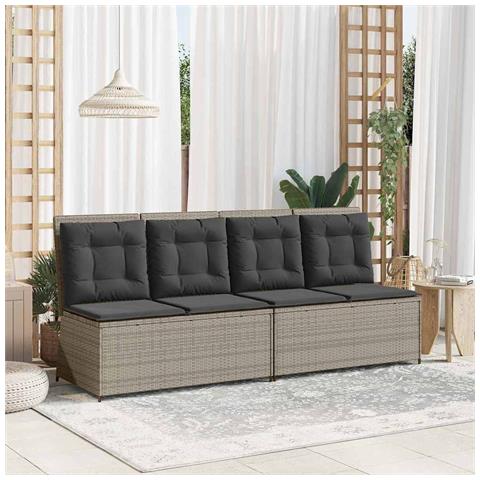Panchina da giardino con cuscino Grigio chiaro Poly Rattan - Foto 2