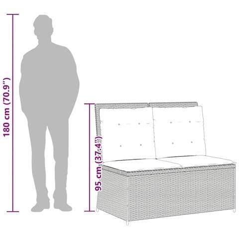 Panchina da giardino con cuscino Grigio chiaro Poly Rattan - Foto 9