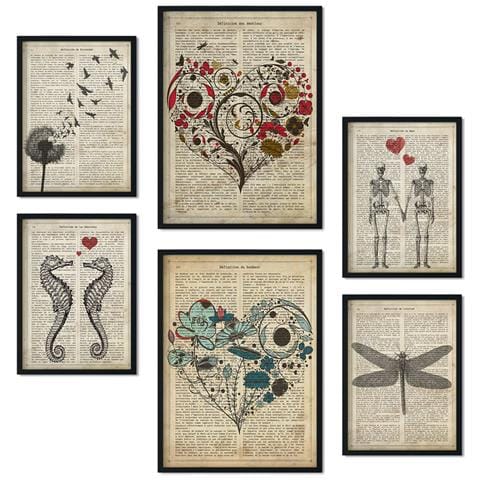 Set Di 6 Stampe Collezione Di Piatti Con Testo Vintage E Collage Estetico Per La Decorazione D'interni A3 & A4 Senza Cornice - Foto 1