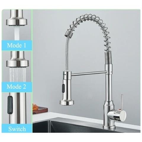 Rubinetto per lavello da cucina, Blackswan, tipo M367, modello nichelato, con doccia mobile e 2 modalità, misura 41 cm - Foto 2