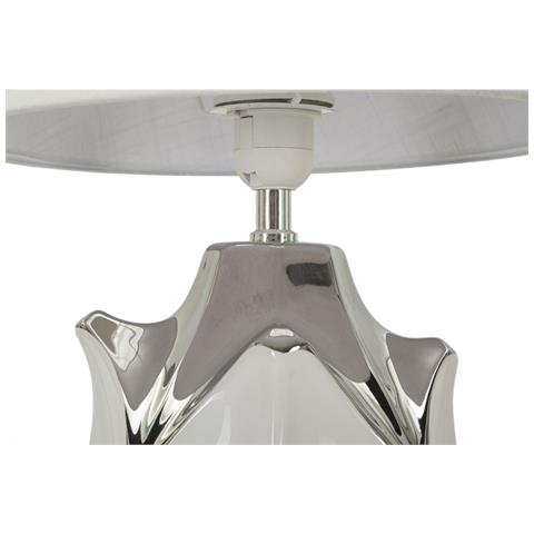 Lampada Da Tavolo Shiney In Ceramica Bianca E Argento Con Paralume In Tessuto - Foto 2