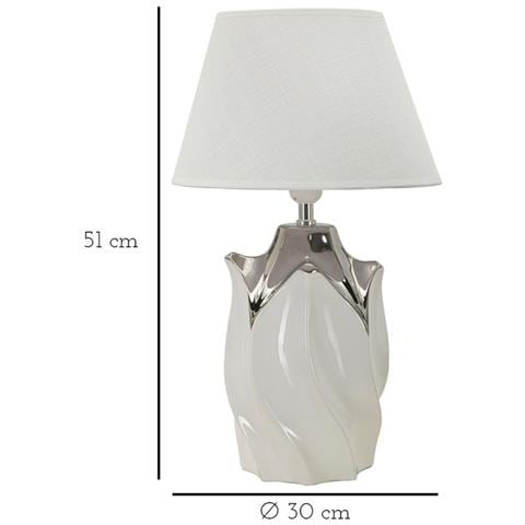 Lampada Da Tavolo Shiney In Ceramica Bianca E Argento Con Paralume In Tessuto - Foto 6