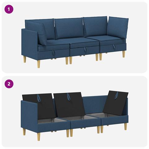 Set di divani modulari con spazio di archiviazione 3 pcs Blu - Foto 8