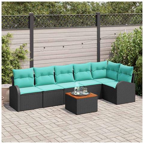 Set Divano da Giardino 7 pcs Nero e Turchese polyrattan - Foto 2