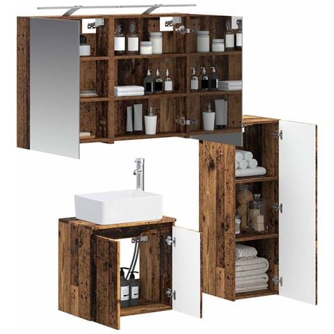 Set di mobili per il bagno 4 pcs Legno antico - Foto 2