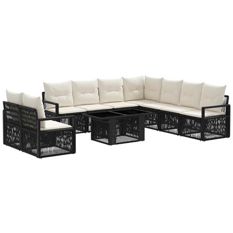 Set Divano da Giardino 10 pz Nero e Bianco Crema polyrattan - Foto 1