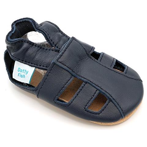 Scarpine In Pelle Morbida Prima Infanzia. Antiscivolo. Sandali Blu Marino. 3-4 Anni (27 Eu)  - Foto 1