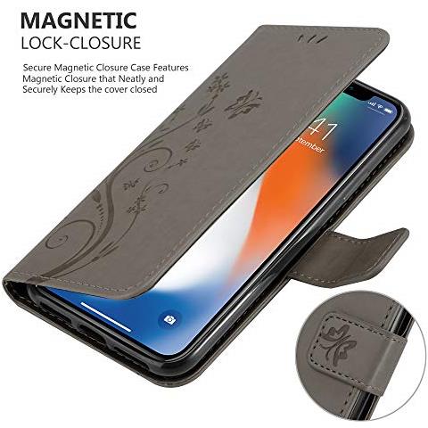 Custodia Compatibile Con Apple Iphone Xs Max In Grigio Fiore - Coperchio Protettivo In Design Floreale Con Chiusura Magnetica, Funzione Stand E Slot Per Carte - Foto 2
