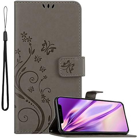 Custodia Compatibile Con Apple Iphone Xs Max In Grigio Fiore - Coperchio Protettivo In Design Floreale Con Chiusura Magnetica, Funzione Stand E Slot Per Carte - Foto 1
