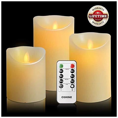 Led Candele Candele Tremolanti 300 Ore Di Decorazione Pilastri Set Di 3 10 Tasti Di Telecomando Con 24 Funzione Hour Timer (3 1 Avorio) - Foto 1