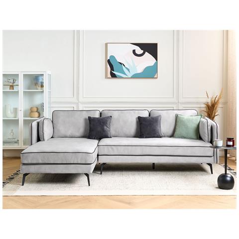 Divano Angolare 3 Posti Altan Velluto Grigio Chiaro Lato Destro - Foto 1