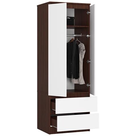 Armadio A 2 Ante Battenti E Cassetti S60, 60x51x180 cm, Weng? e Bianco - Foto 2