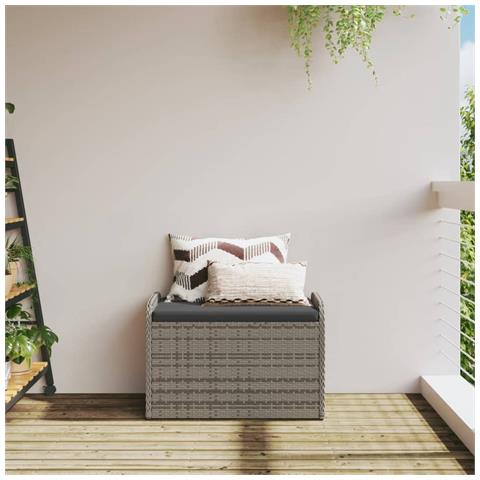 Cassapanca Con Cuscino Grigia 80x51x52 Cm In Polyrattan - Foto 2