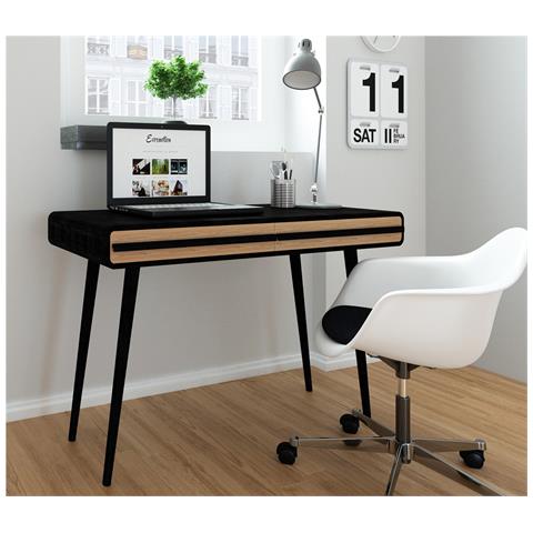 Chantal Scrivania Con 2 Cassetti In Truciolare Nero E Natura - Foto 5