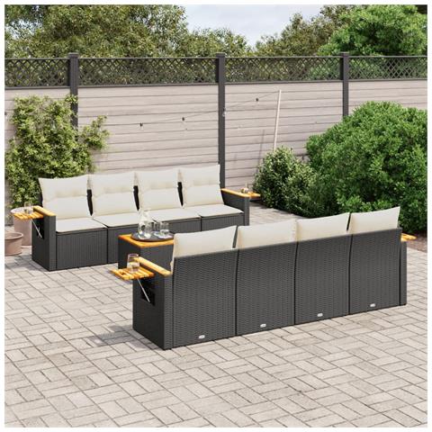 Set Divani da Giardino 9 pz con Cuscini Nero in Polyrattan - Foto 2