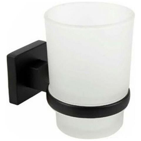 Bicchiere Con Supporto Bagno Porta Spazzolino Denti Muro Casa Nero 02101 - Foto 1