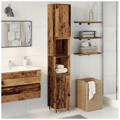 Armadietto Bagno Legno Antico 30x30x190 Cm In Legno Multistrato - Foto 1
