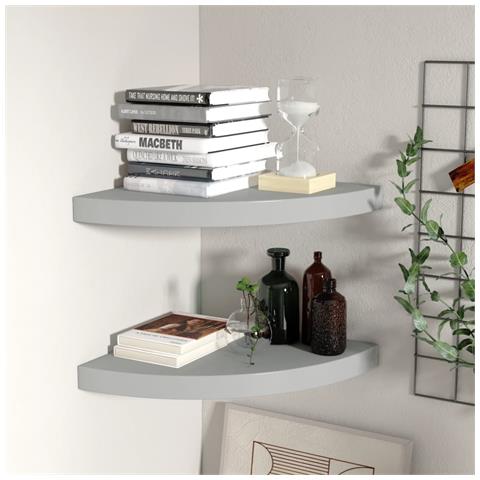 Lusso Casadino -  Scaffali Angolari A Parete 2 Pz Grigi 35x35x3,8 Cm In Mdf - Foto 8