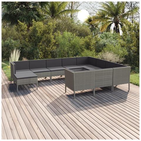 Set Divani Da Giardino 11 Pz Con Cuscini In Polyrattan Grigio - Foto 8