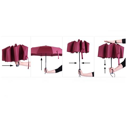 Ombrello Pieghevole Automatico - 10 Stecche Colla Nera Darkred - Foto 4