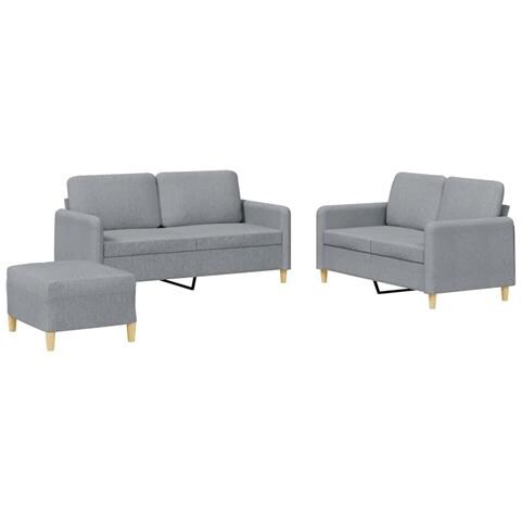 Set di Divani 3 pz con Cuscini Grigio Chiaro in Tessuto - Foto 1