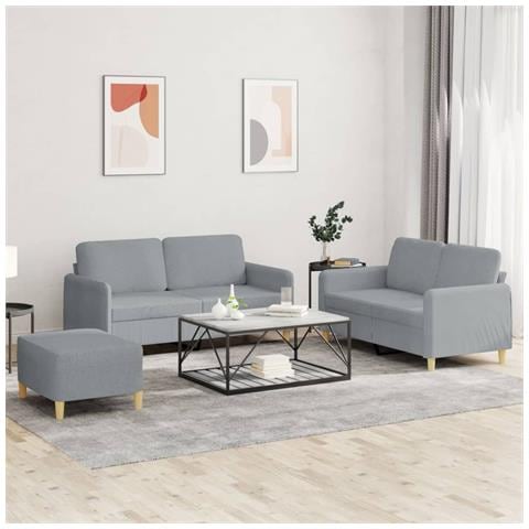 Set di Divani 3 pz con Cuscini Grigio Chiaro in Tessuto - Foto 2