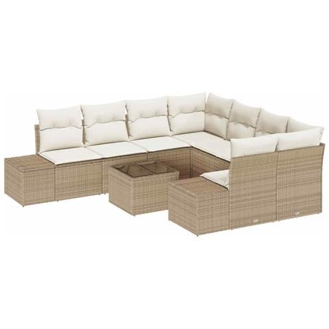 Set da giardino 9 pezzi con cuscini beige in polirattan - Foto 1