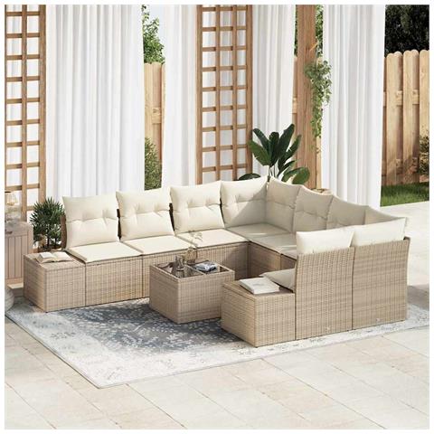Set da giardino 9 pezzi con cuscini beige in polirattan - Foto 2