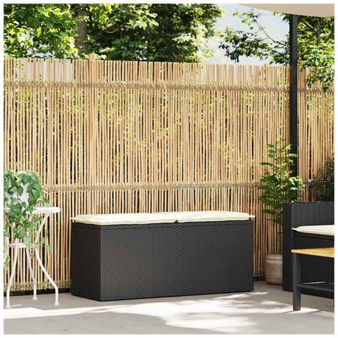 Panca da Giardino con Cuscino Nera 110x40x44 cm in Polyrattan - Foto 2