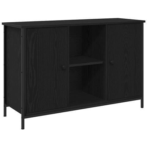 Mobile TV Rovere Nero 101x35x65 cm Legno Ingegnerizzato e Acciaio - Foto 1