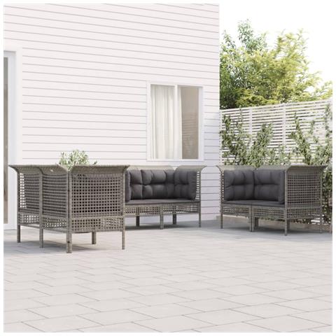 Set Divani da Giardino 6 pz con Cuscini in Polyrattan Grigio - Foto 2
