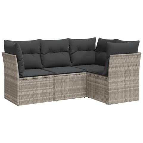 Set Divano da Giardino 4pz con Cuscini Grigio Chiaro Polyrattan - Foto 1