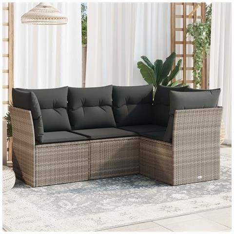 Set Divano da Giardino 4pz con Cuscini Grigio Chiaro Polyrattan - Foto 2